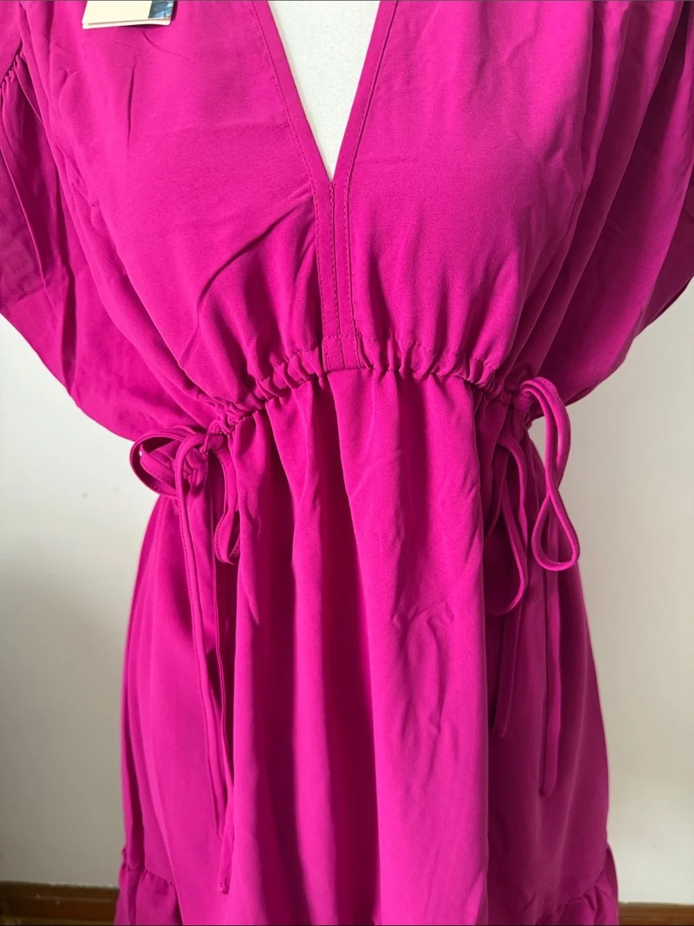 Dokotoo Fuchsia V-Neck Drawstring Midi Dress